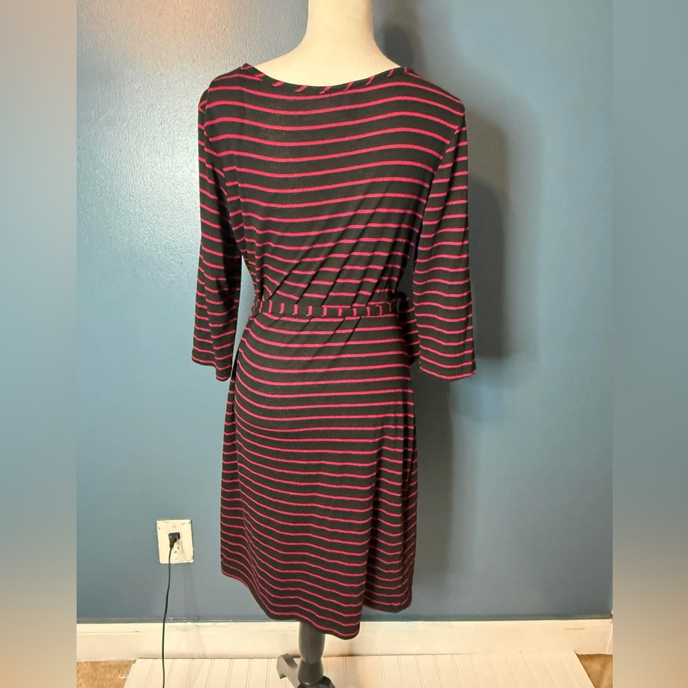 Olivia Matthews Black Dress with Pink Stripes and Waist Tie size 16 (230) - Picture 2 of 6